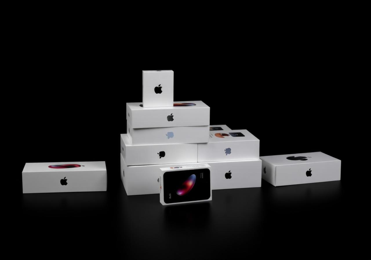 Caixas de produtos Apple organizadas