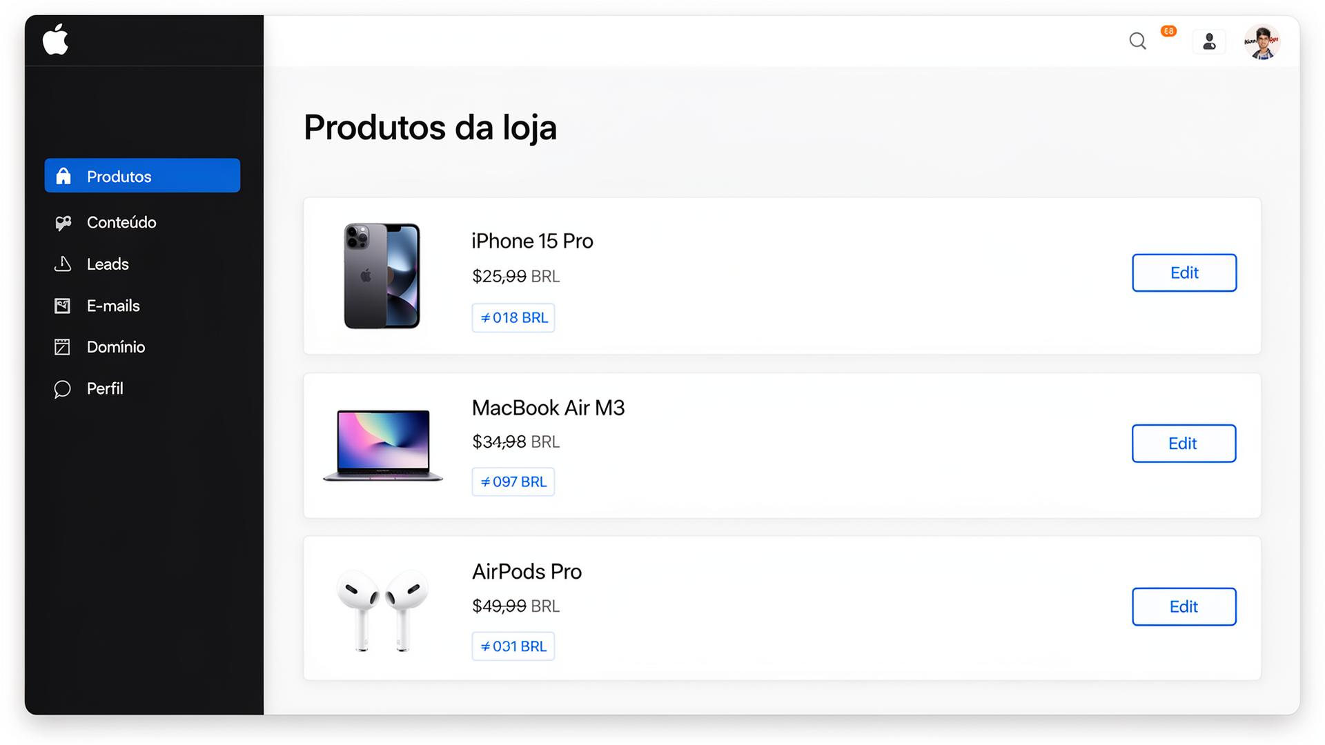 Painel administrativo da iLojas.shop