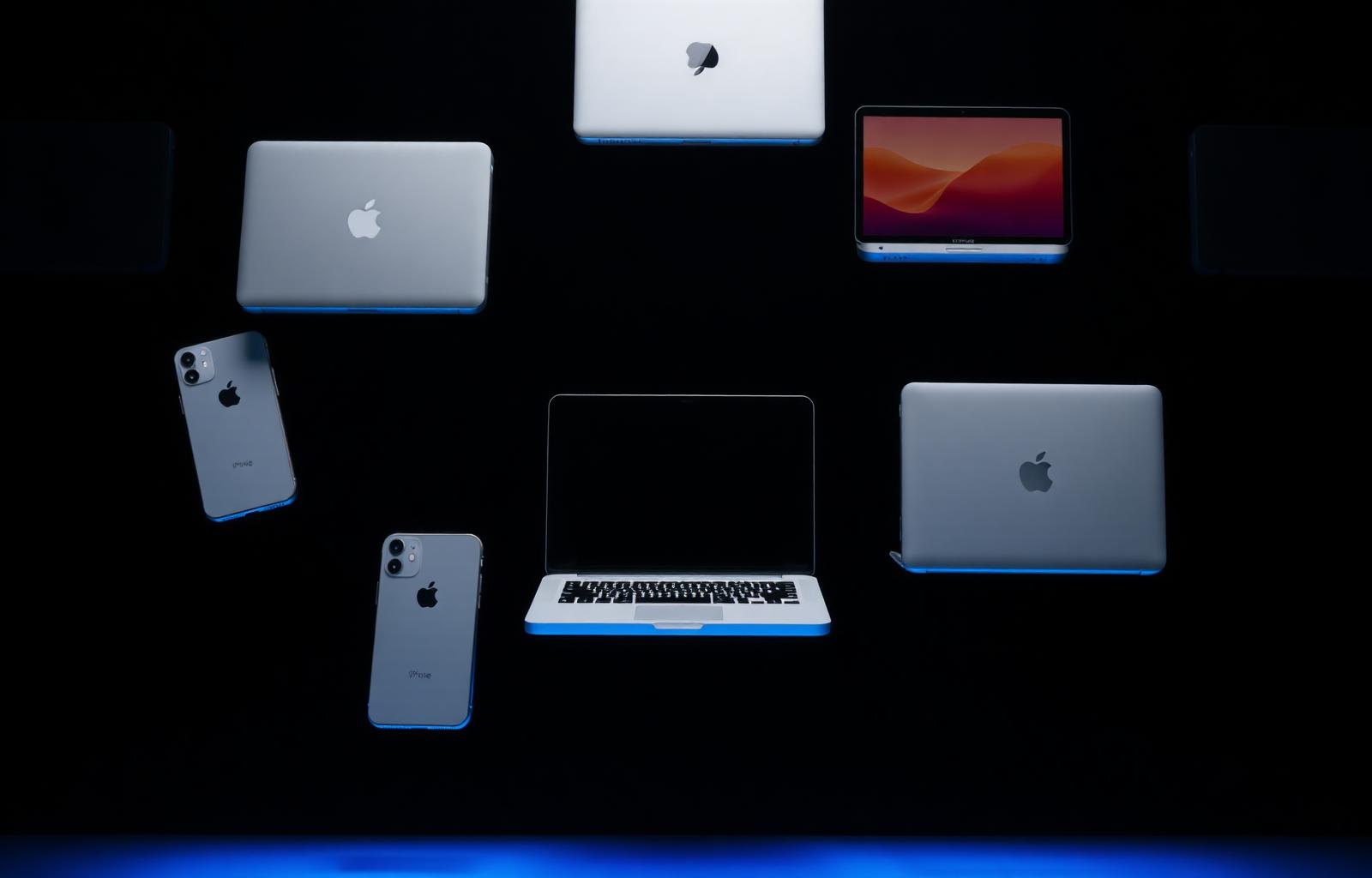 Dispositivos Apple organizados representando estrutura profissional
